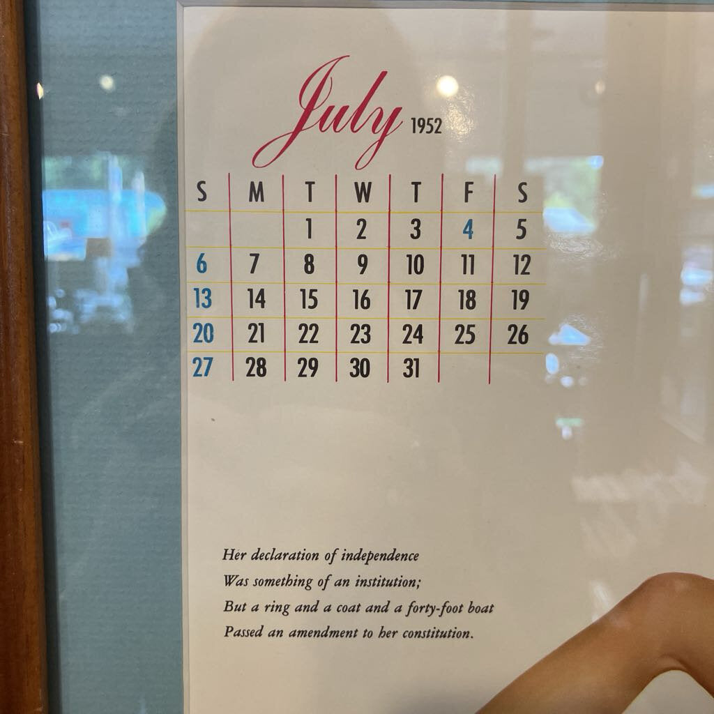 July 1952 Original Pinup Calendar Page