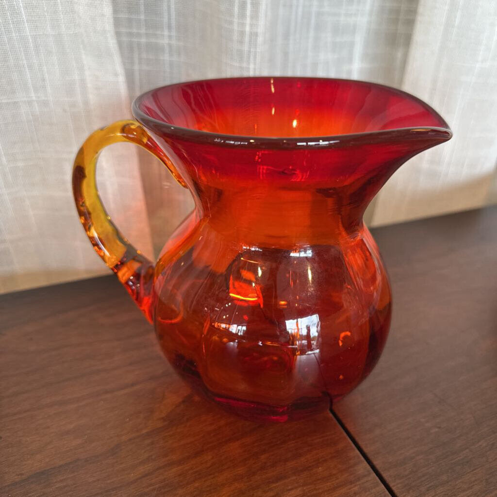Vintage Blenko Red Amberina Art Glass Pitcher