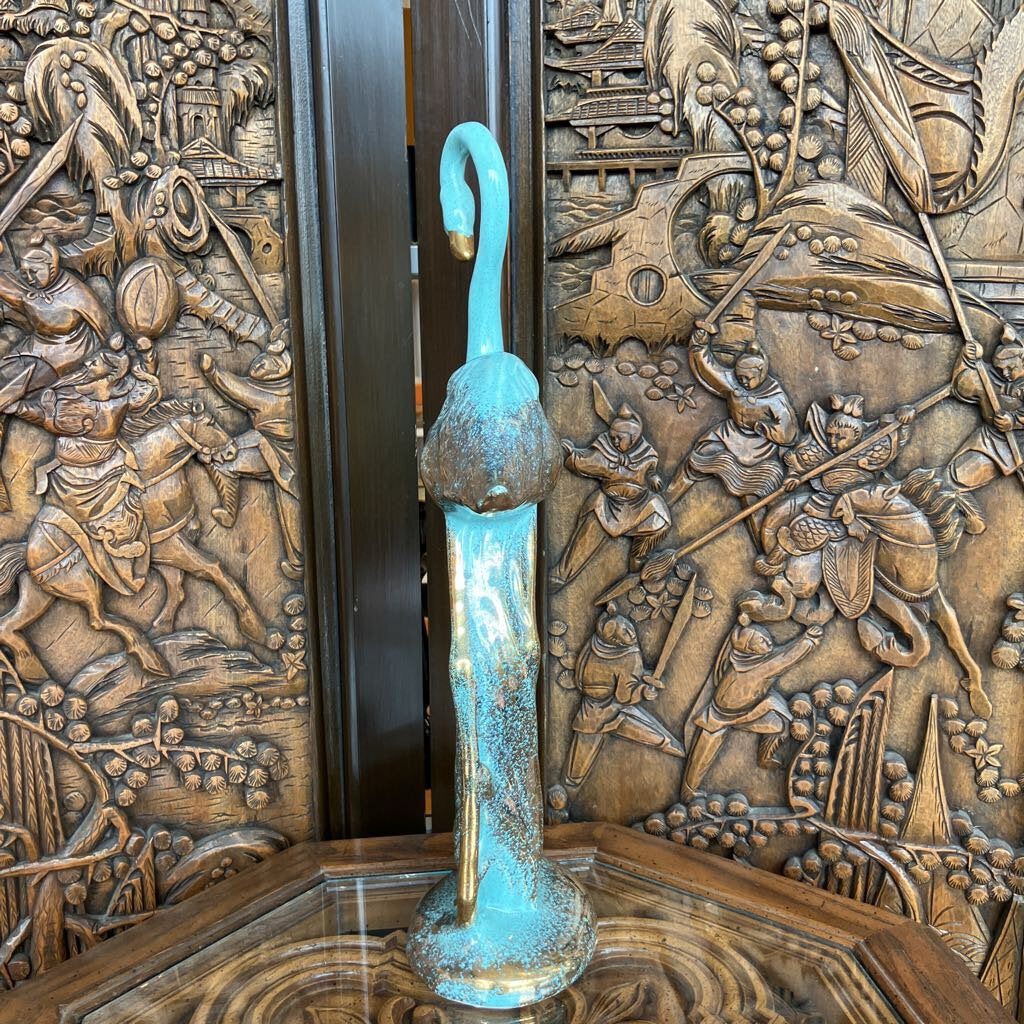 1950s Ceramic Blue and Gold Flamingo