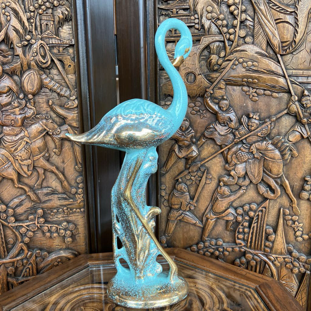 1950s Ceramic Blue and Gold Flamingo