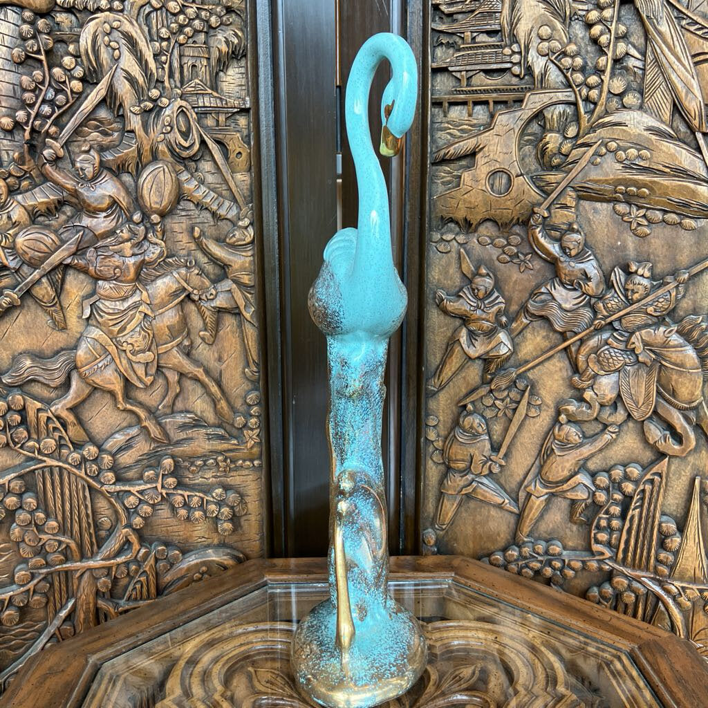 1950s Ceramic Blue and Gold Flamingo