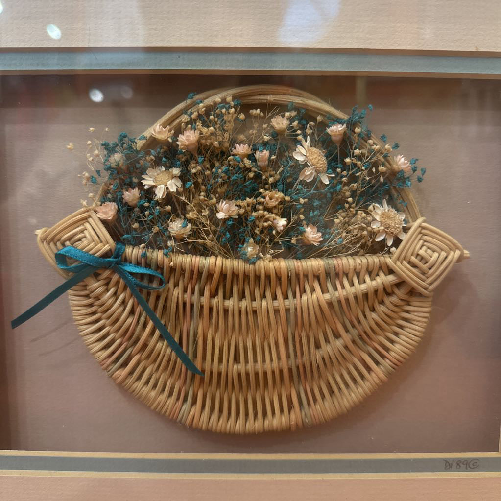 Vintage 1989 Basket of Dried Flowers in Frame