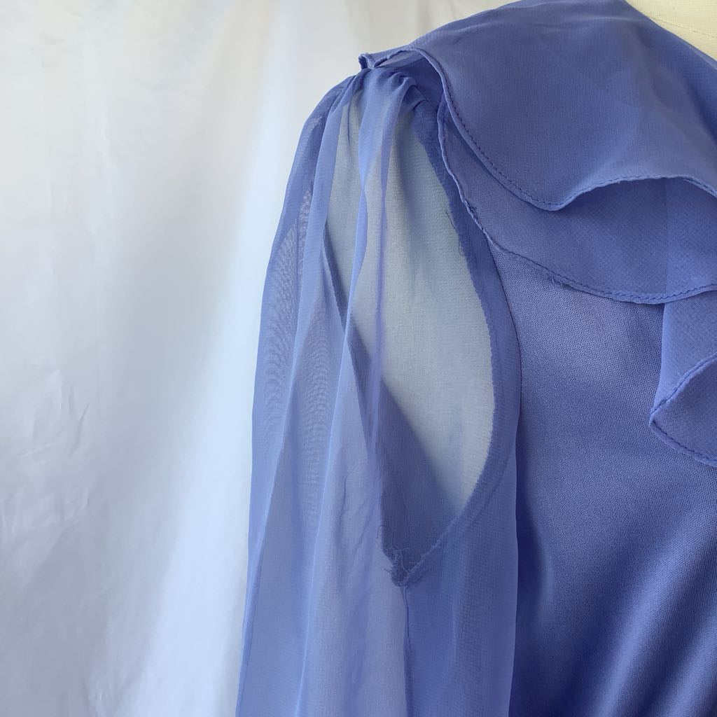 1980s Lilac Ruffle Day Dress w/ Sheer Sleeves