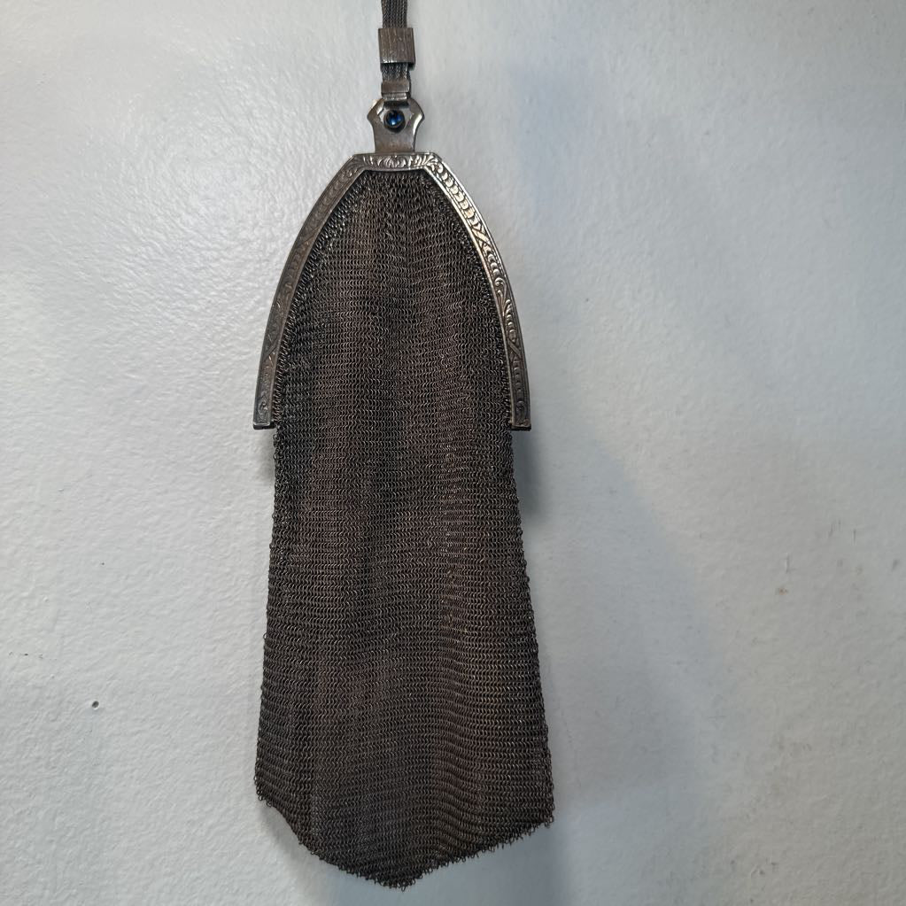 Antique Silver Clutch Bag, Sterling Silver Chain Mesh Ladies Purse Evening Bag