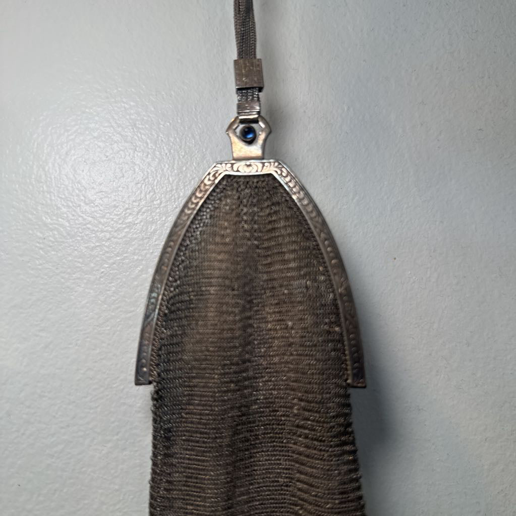 Antique Silver Clutch Bag, Sterling Silver Chain Mesh Ladies Purse Evening Bag