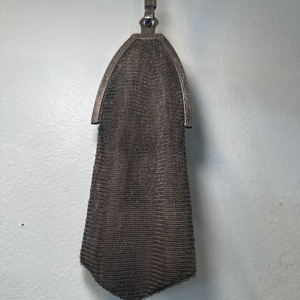 Antique Silver Clutch Bag, Sterling Silver Chain Mesh Ladies Purse Evening Bag