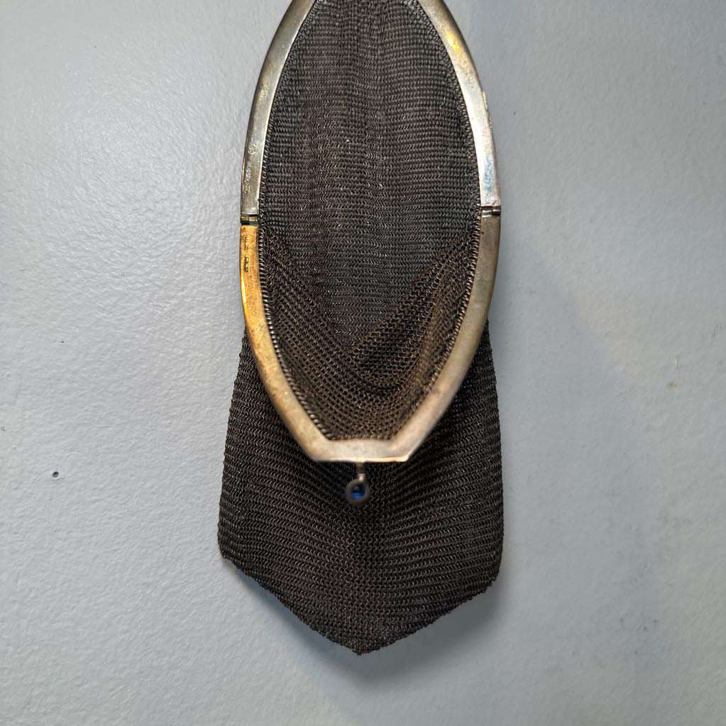 Antique Silver Clutch Bag, Sterling Silver Chain Mesh Ladies Purse Evening Bag