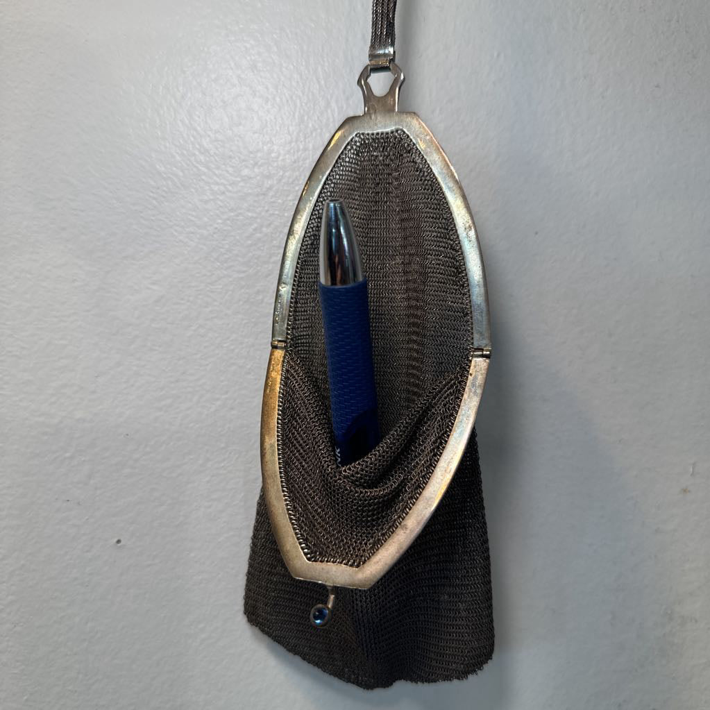 Antique Silver Clutch Bag, Sterling Silver Chain Mesh Ladies Purse Evening Bag