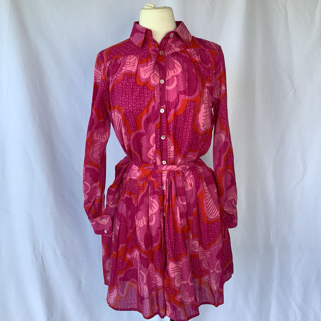 Modern Pink and Blush Floral Pleated Button Down Dress