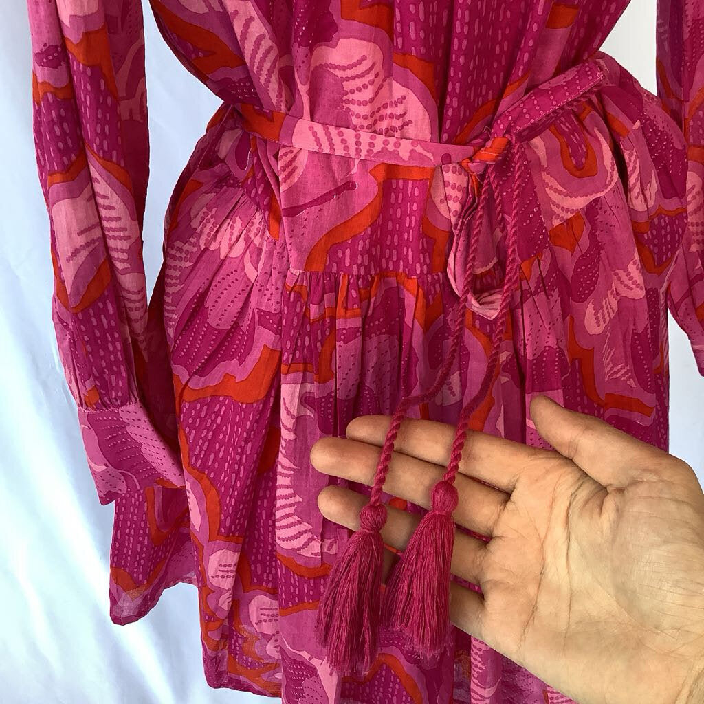 Modern Pink and Blush Floral Pleated Button Down Dress