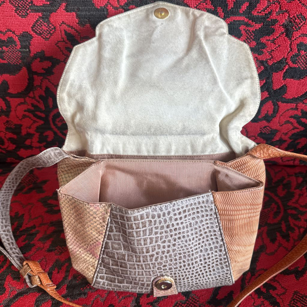 1980s SHARIF USA Snakeskin Patchwork Crossbody