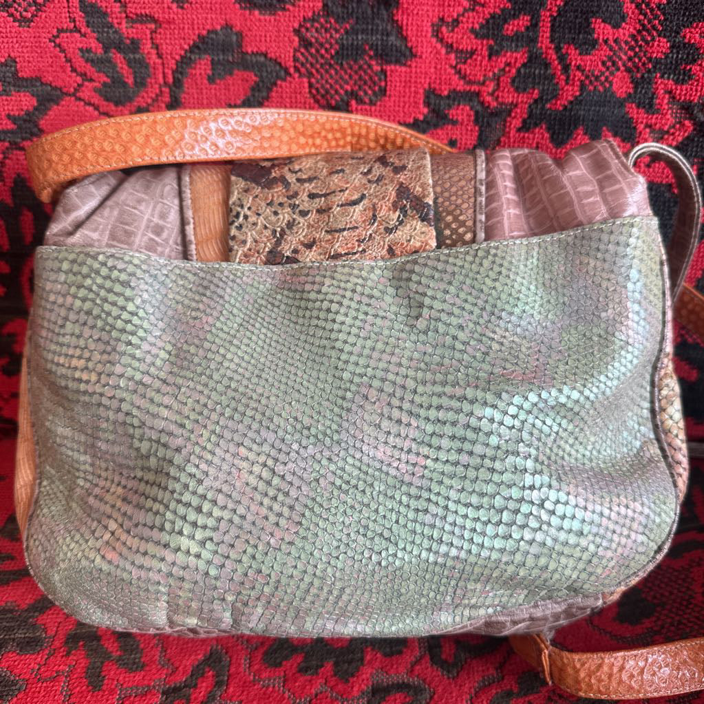 1980s SHARIF USA Snakeskin Patchwork Crossbody