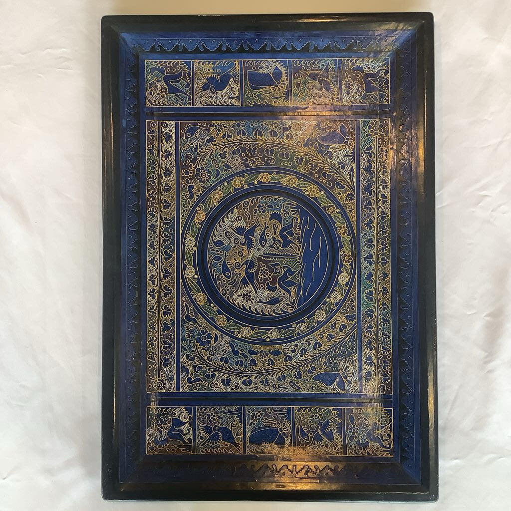 Cats Birds Lacquerware Tray - India