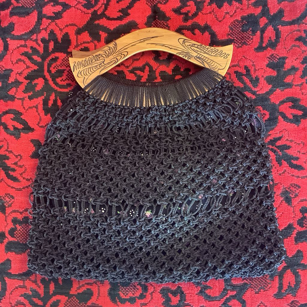 Vintage Black Woven Rope Clutch Bag