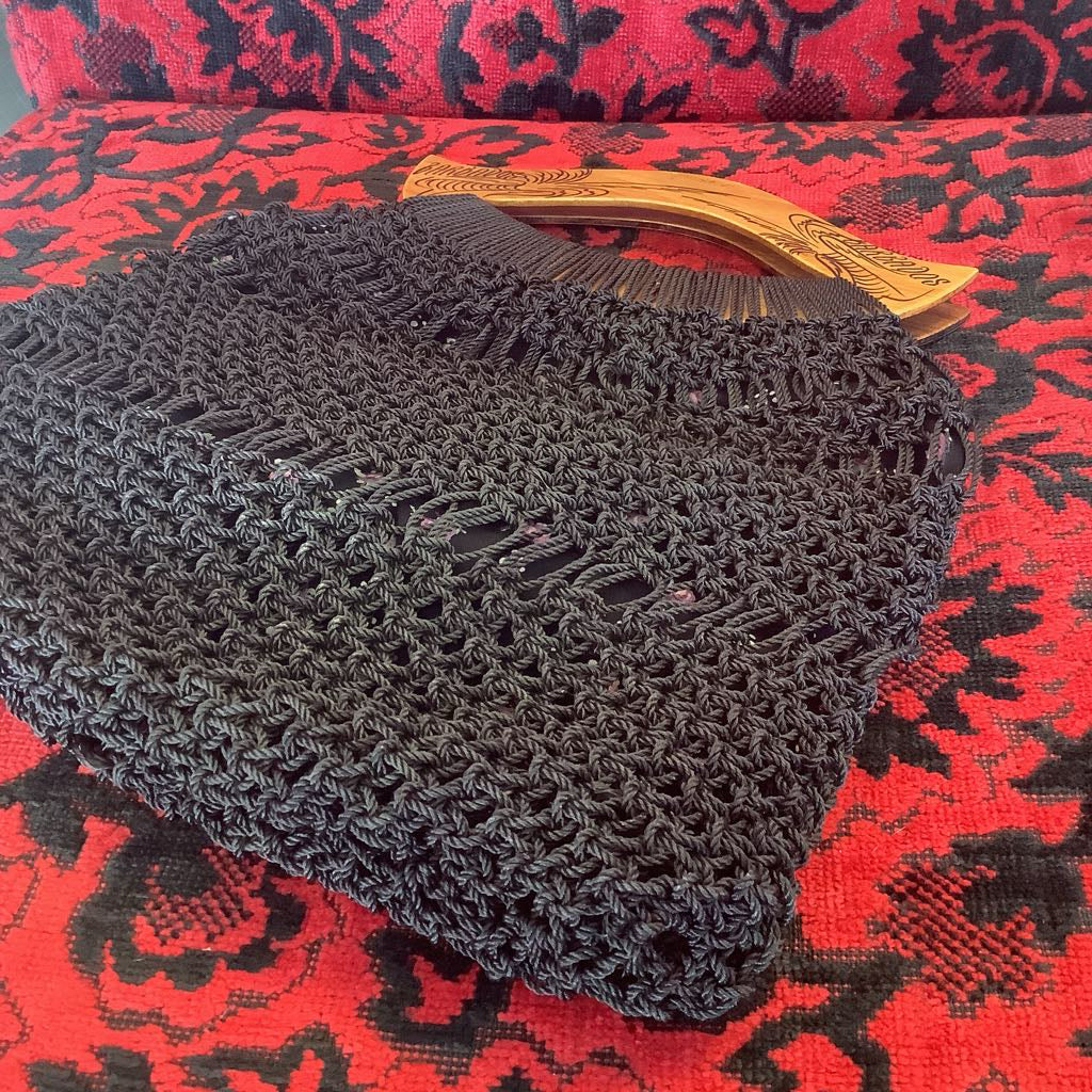 Vintage Black Woven Rope Clutch Bag