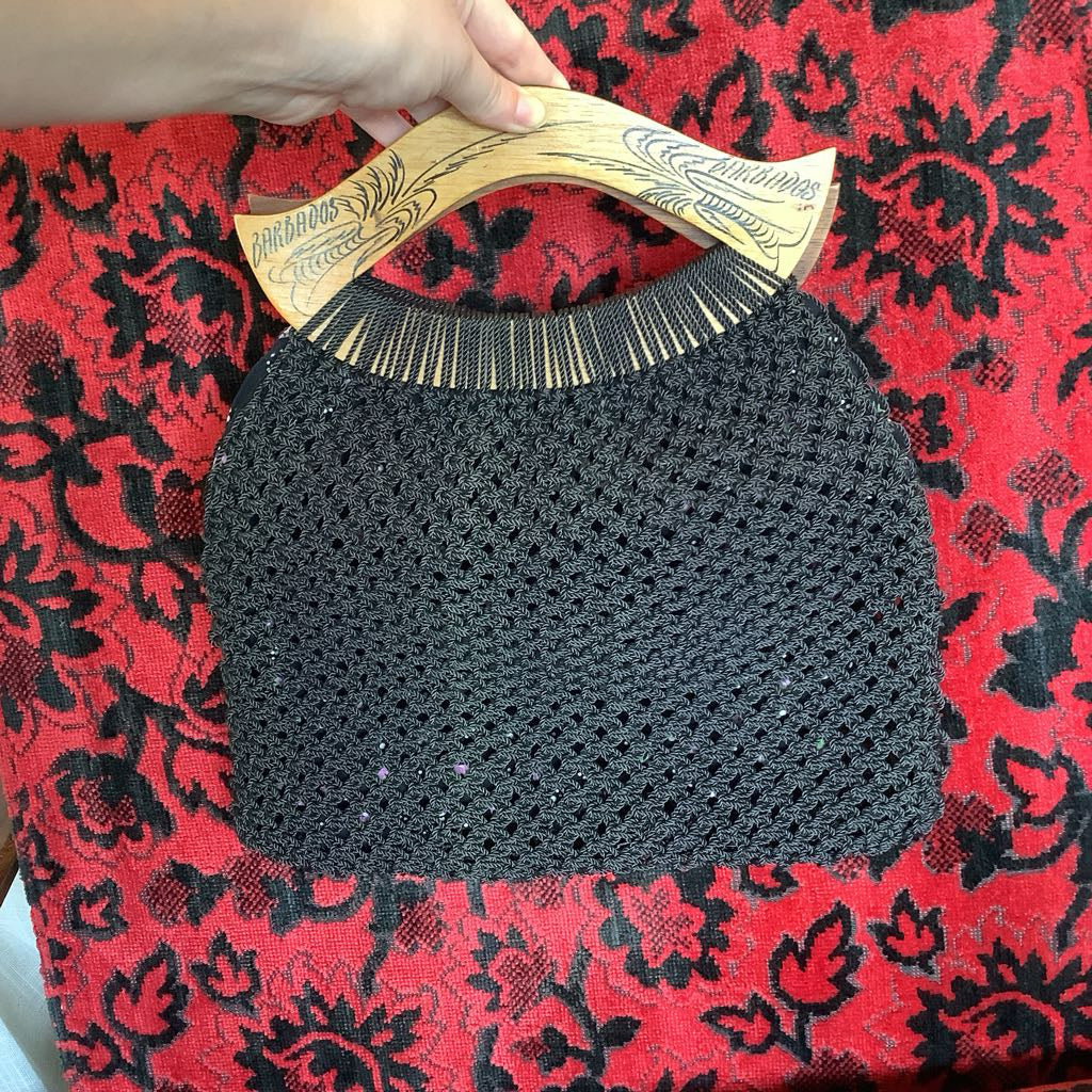 Vintage Black Woven Rope Clutch Bag
