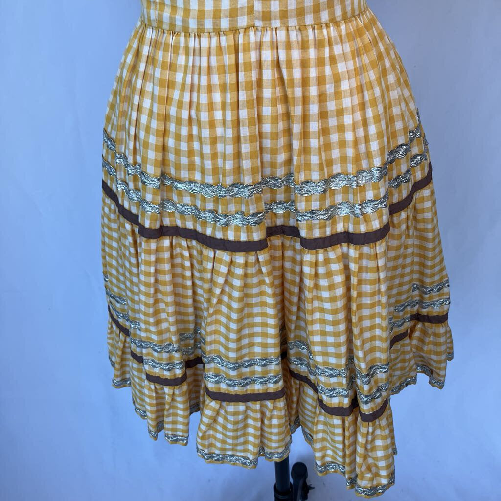 1950s Yellow Checkered Square Dance Dress