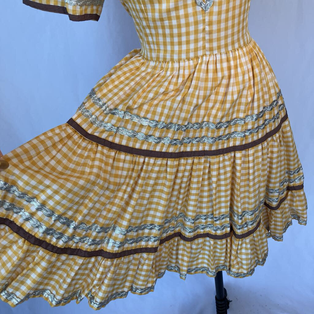 1950s Yellow Checkered Square Dance Dress