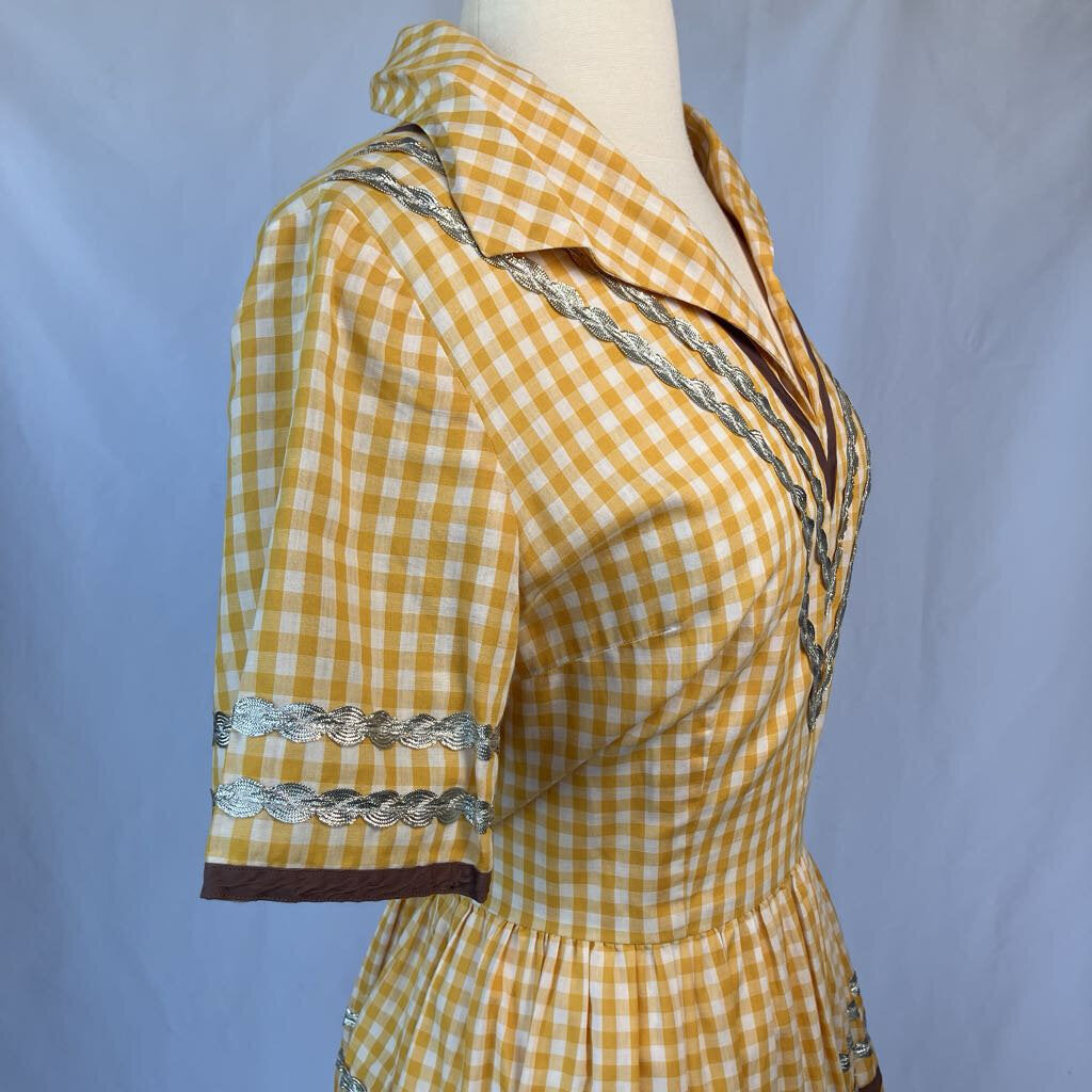 1950s Yellow Checkered Square Dance Dress
