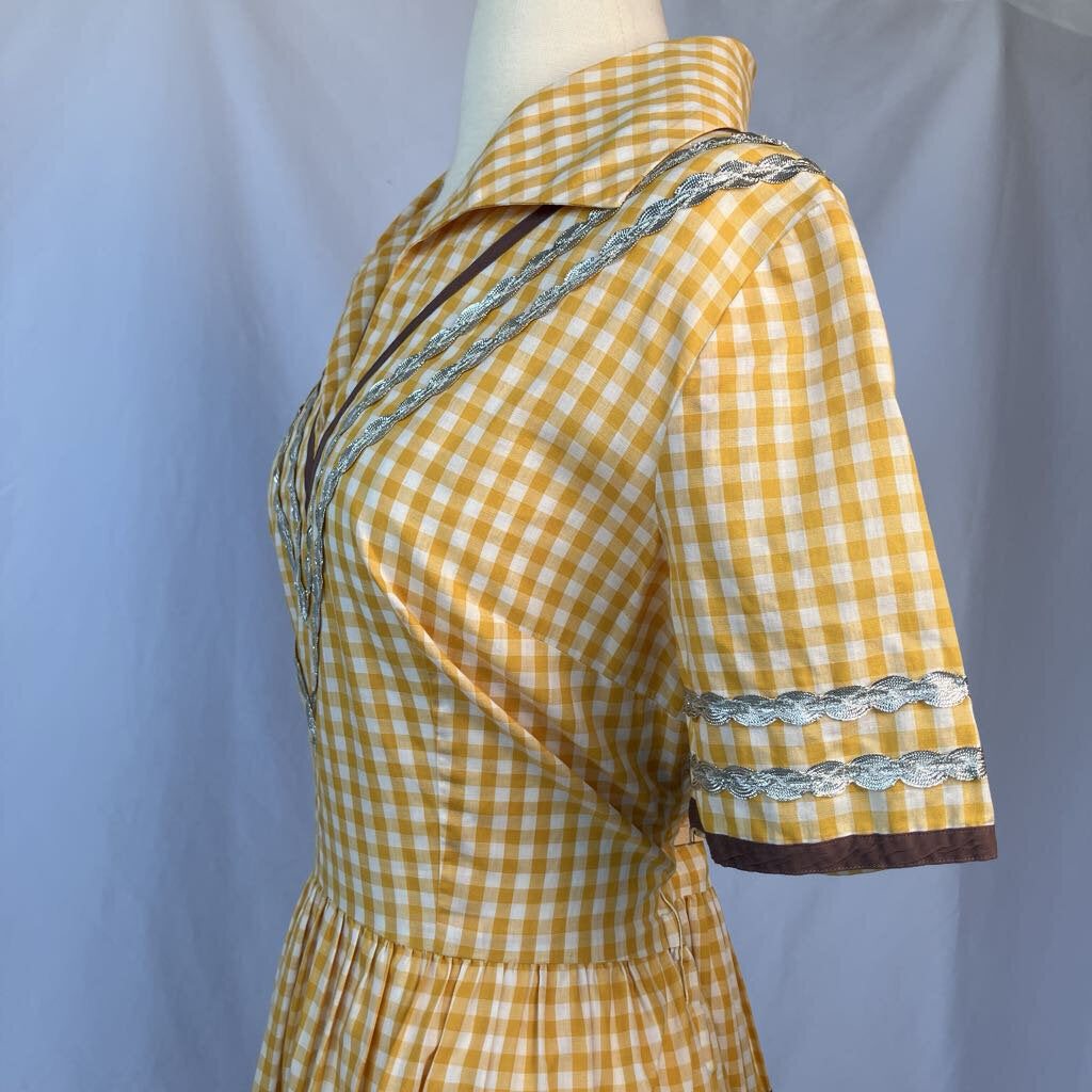 1950s Yellow Checkered Square Dance Dress