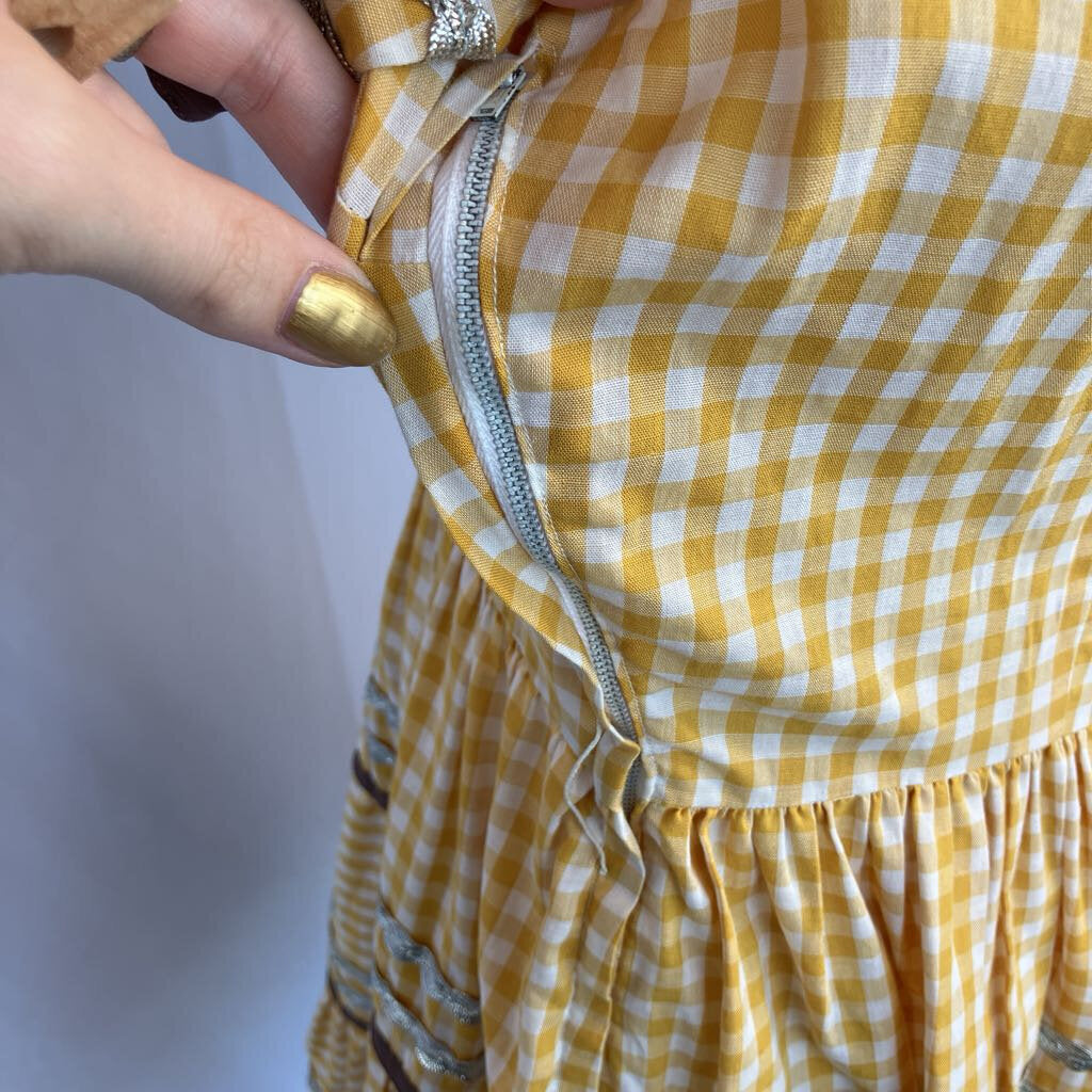 1950s Yellow Checkered Square Dance Dress