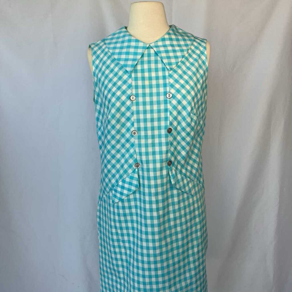 1960s Blue Gingham Shift Dress