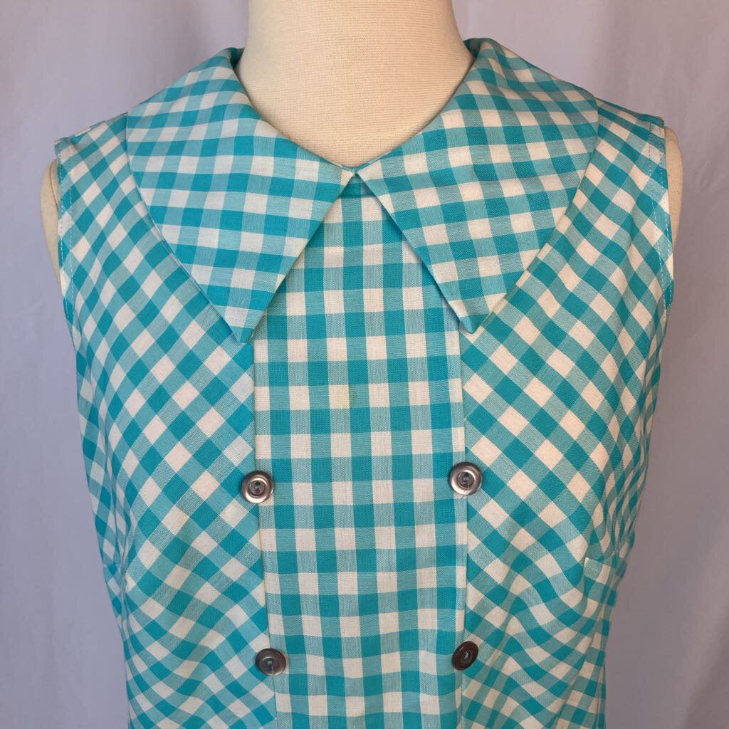 1960s Blue Gingham Shift Dress