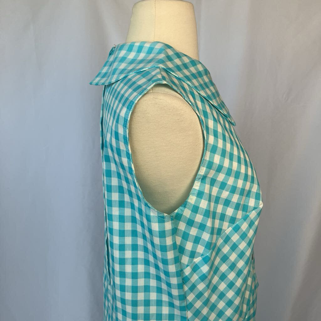 1960s Blue Gingham Shift Dress