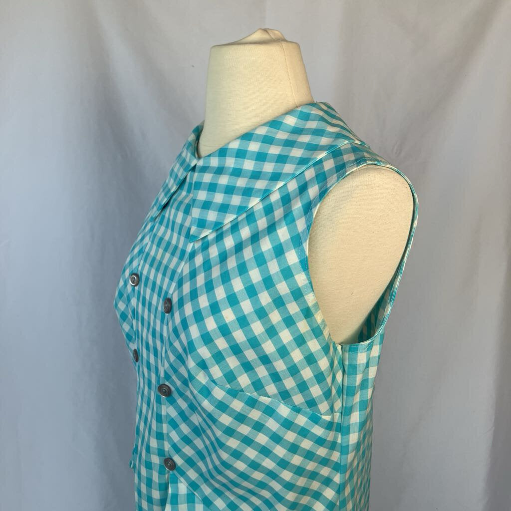 1960s Blue Gingham Shift Dress