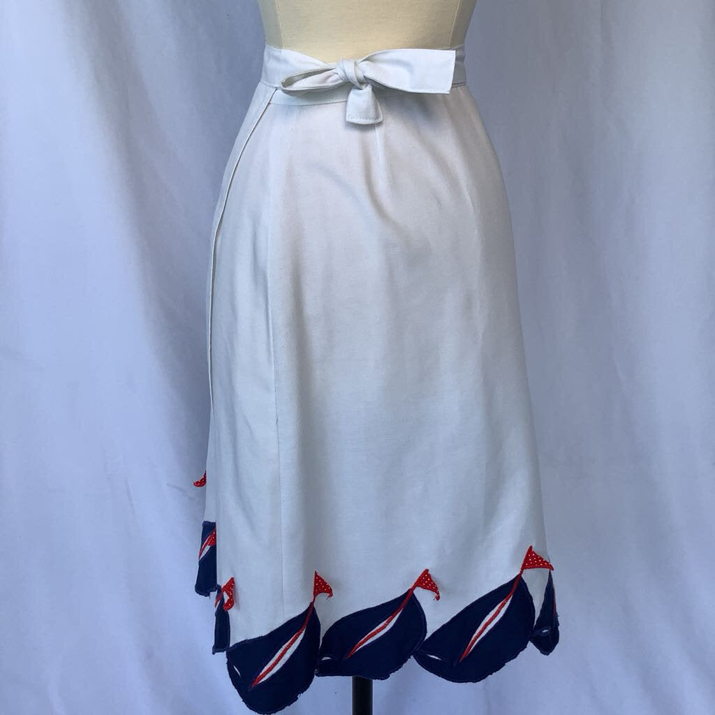 1970s White Wrap Skirt with Ships