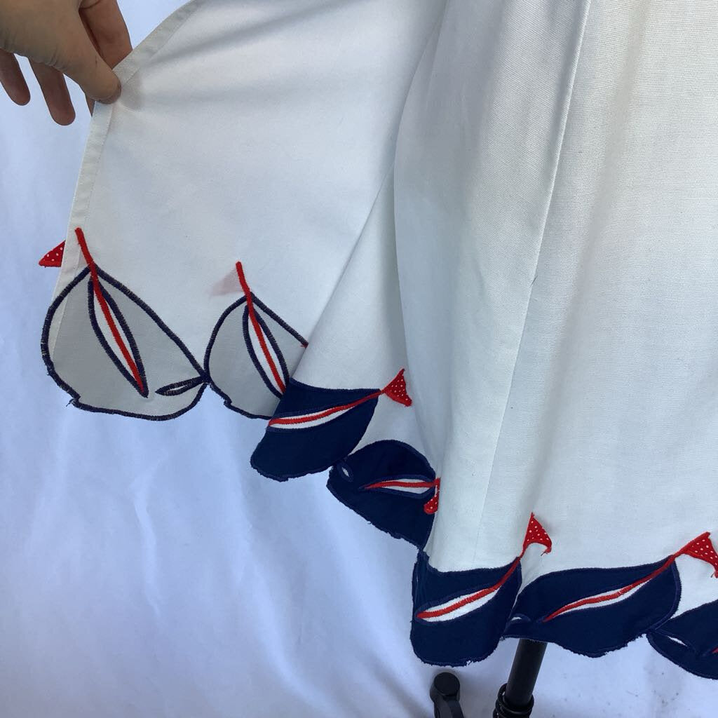 1970s White Wrap Skirt with Ships