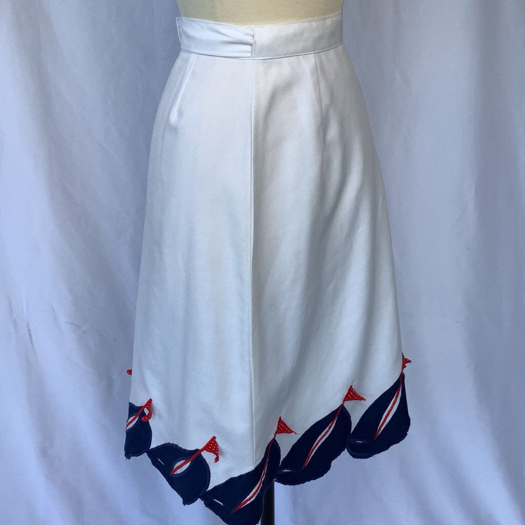 1970s White Wrap Skirt with Ships