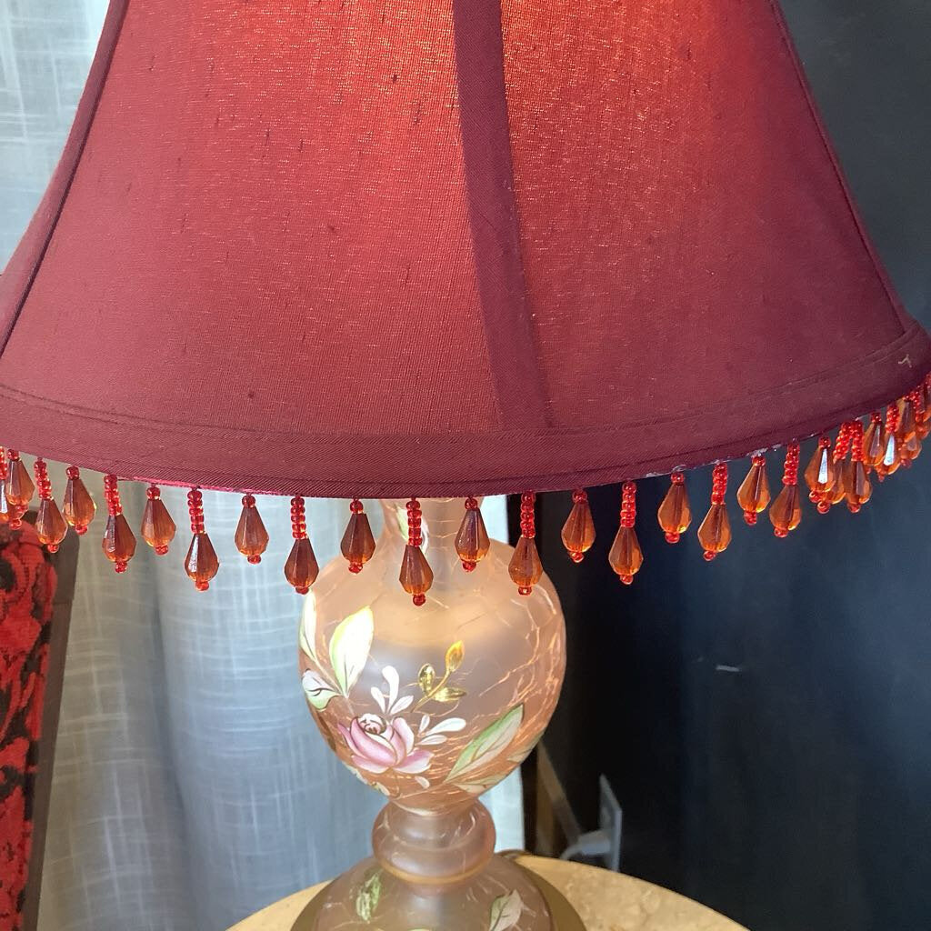 Vintage Pink Glass Lamp with Flowers