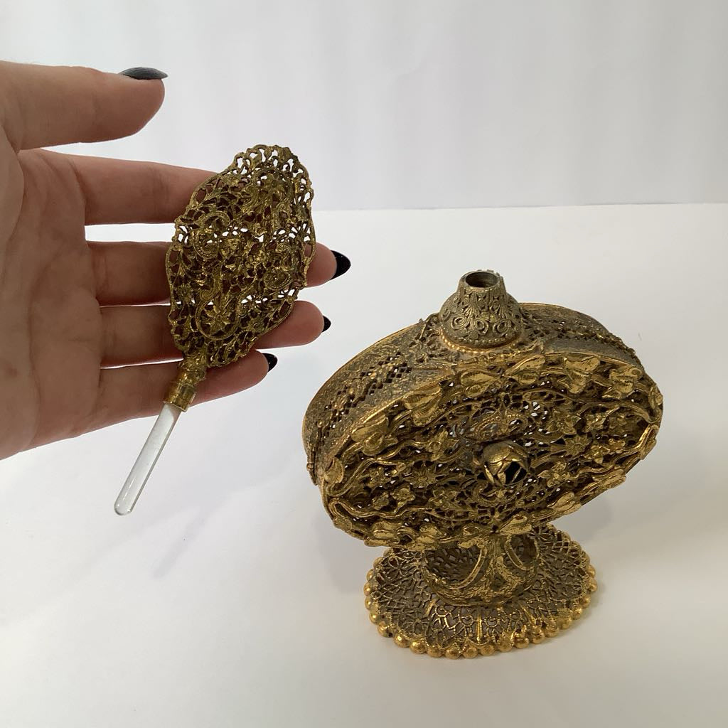 Vintage Ormolu Filigree Perfume Bottle