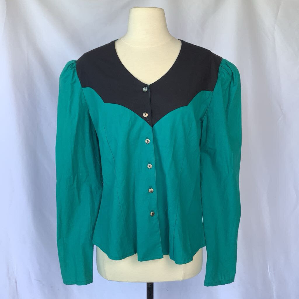 1980s Lilia Smith Teal & Black Top w/ Open Back