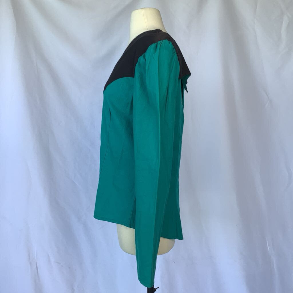 1980s Lilia Smith Teal & Black Top w/ Open Back
