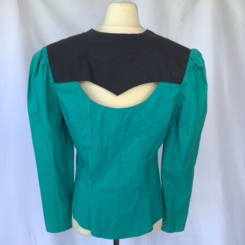 1980s Lilia Smith Teal & Black Top w/ Open Back