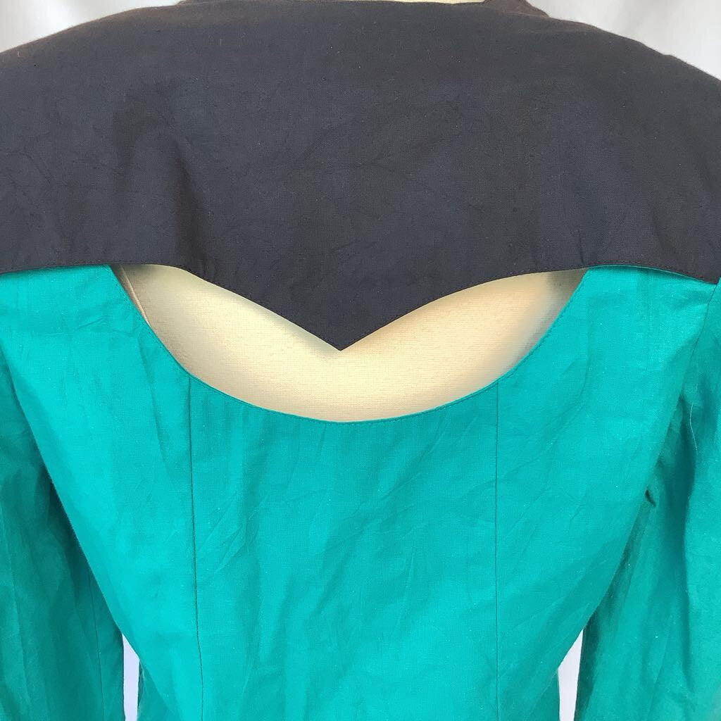 1980s Lilia Smith Teal & Black Top w/ Open Back