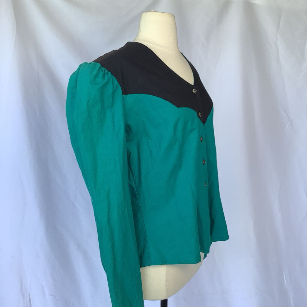 1980s Lilia Smith Teal & Black Top w/ Open Back