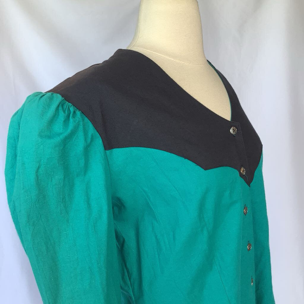 1980s Lilia Smith Teal & Black Top w/ Open Back