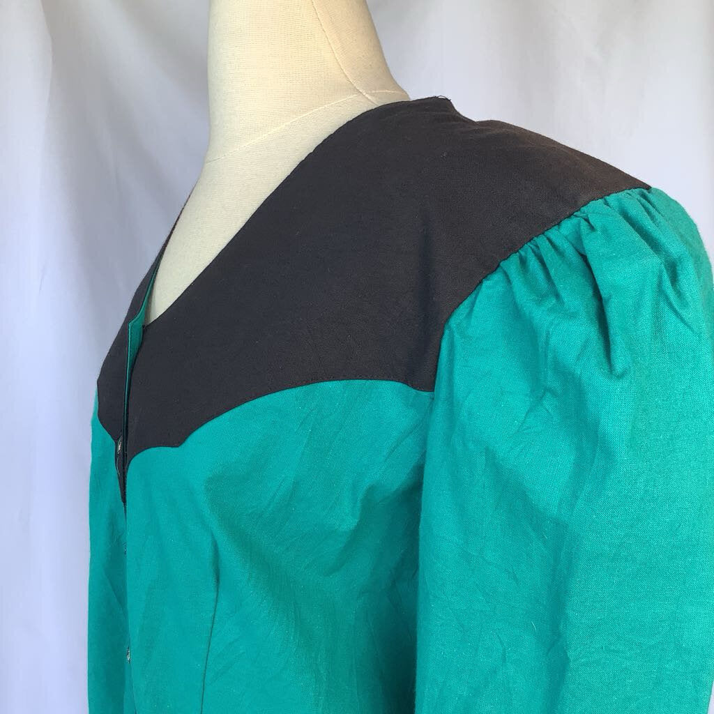 1980s Lilia Smith Teal & Black Top w/ Open Back