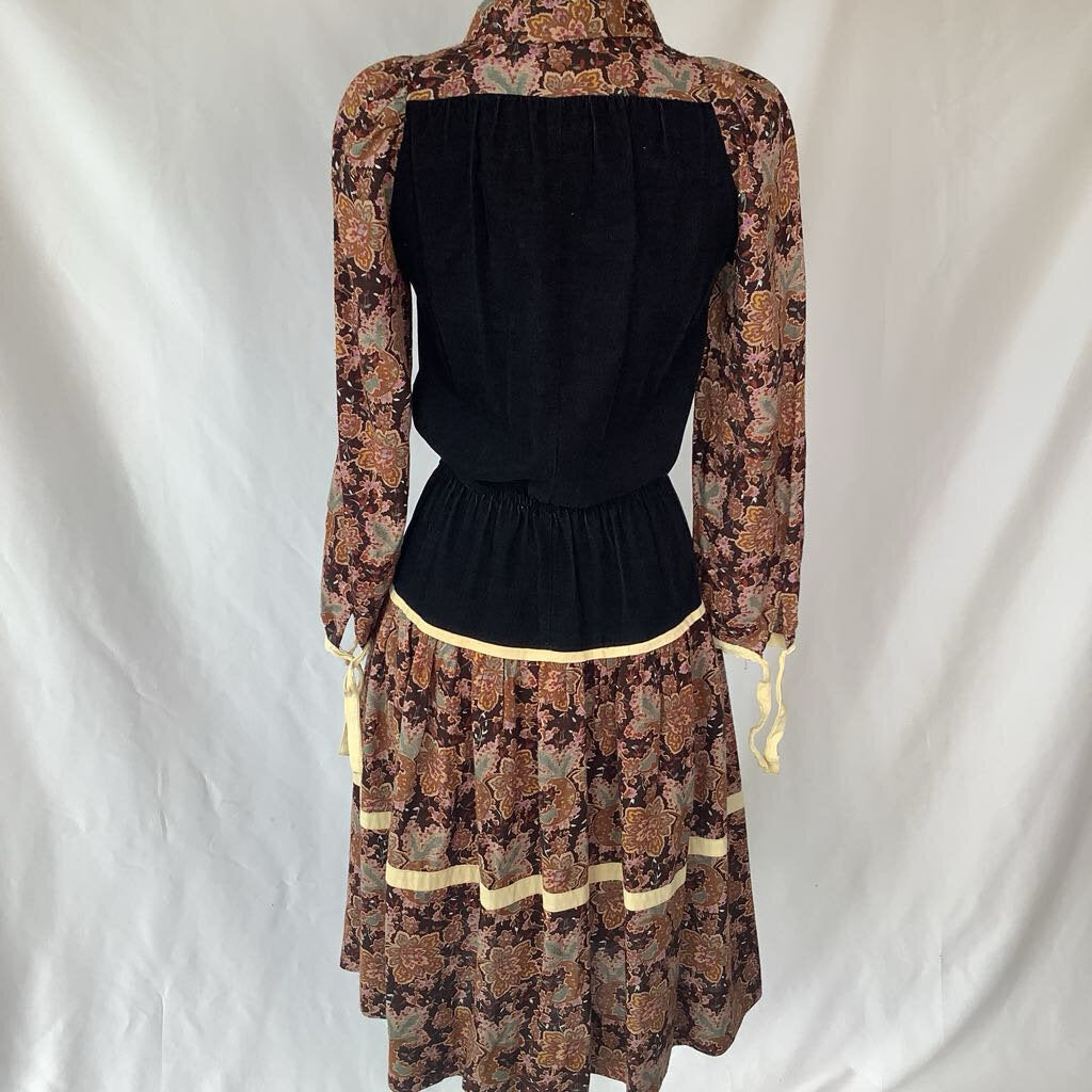 70s Corduroy Floral Midi Dress
