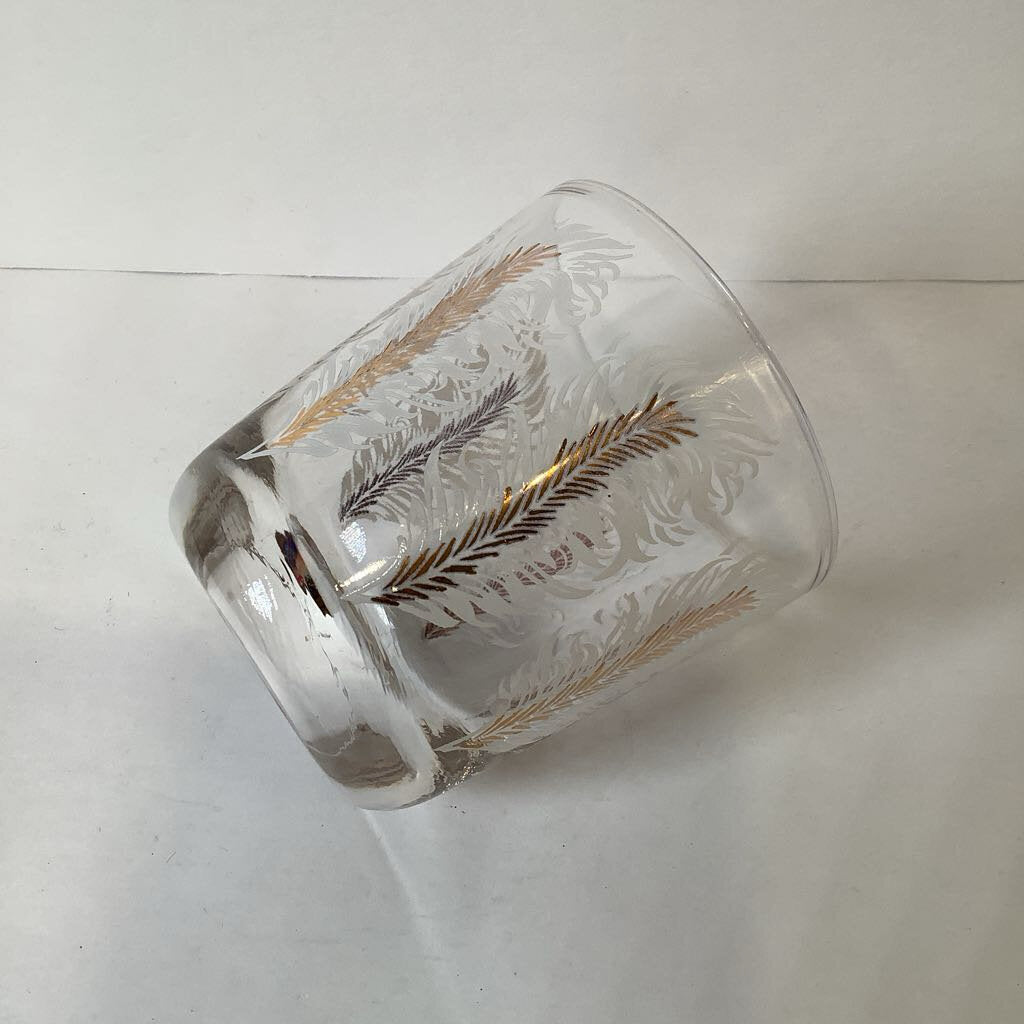 Vintage Mid Century Modern Feather & Goldtone Lowball Glasses