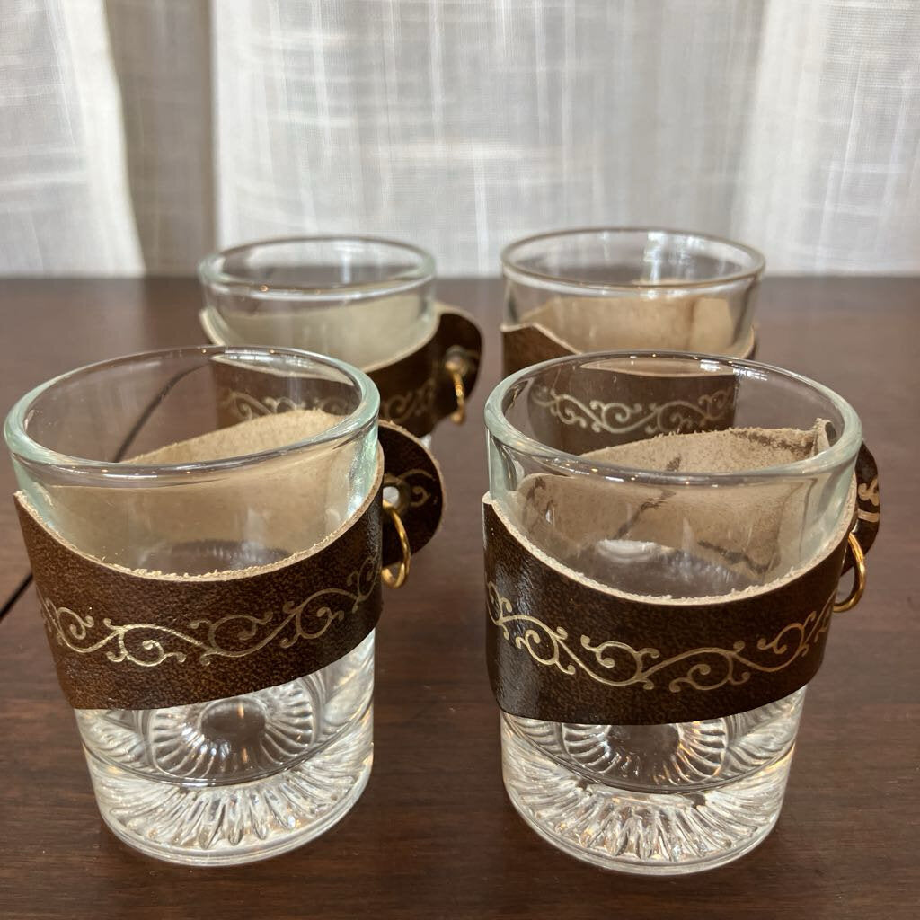 Vintage Leather Decanter with Glasses