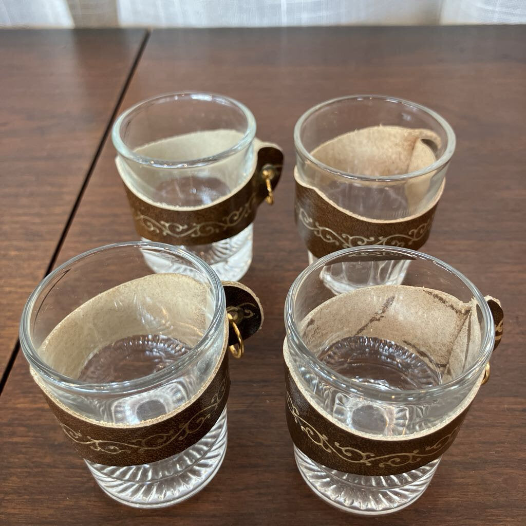 Vintage Leather Decanter with Glasses
