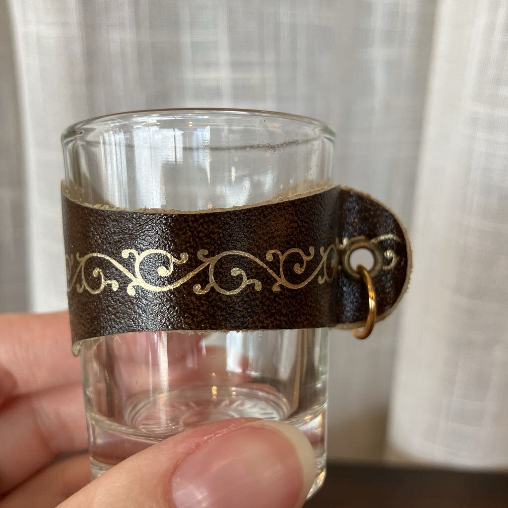 Vintage Leather Decanter with Glasses