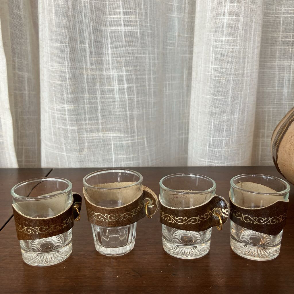 Vintage Leather Decanter with Glasses