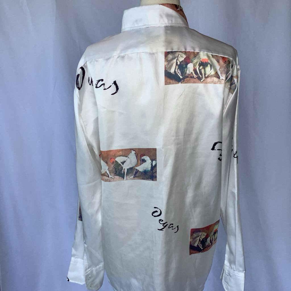 1970s Dagger Collar Degas Novelty Print Button Up