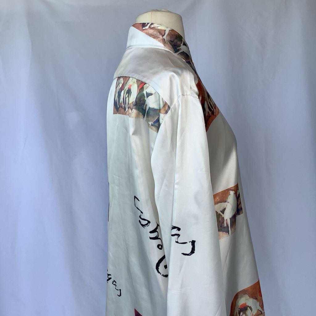 1970s Dagger Collar Degas Novelty Print Button Up