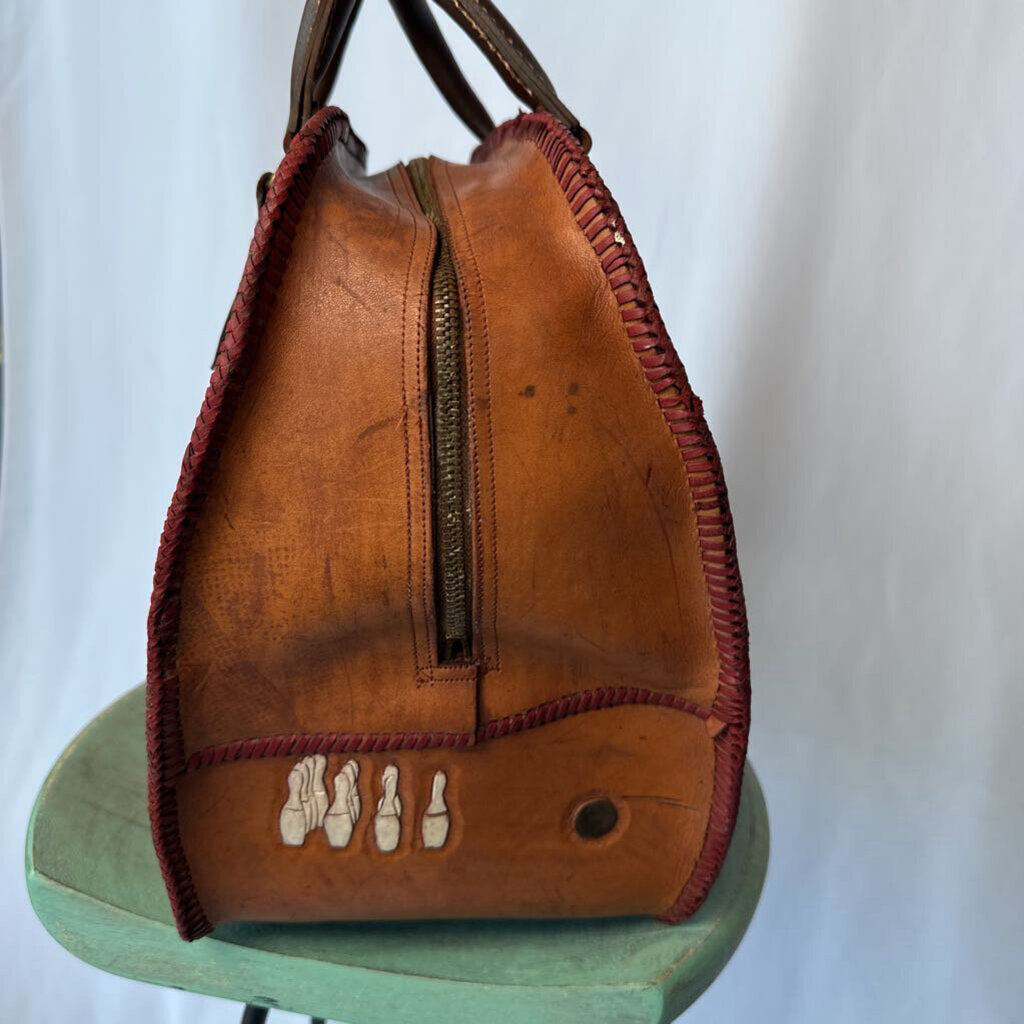 40s 50s Tooled Leather Bowling Bag